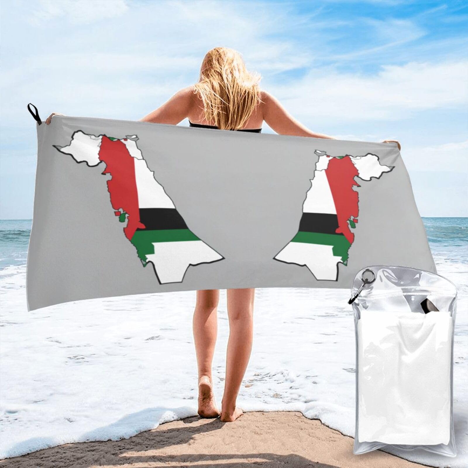 DIEzig State Of Palestine Flag Map 03 Print Beach Towel Fast Dry Thin For Holiday Vacation Cruise Gym Swimmers