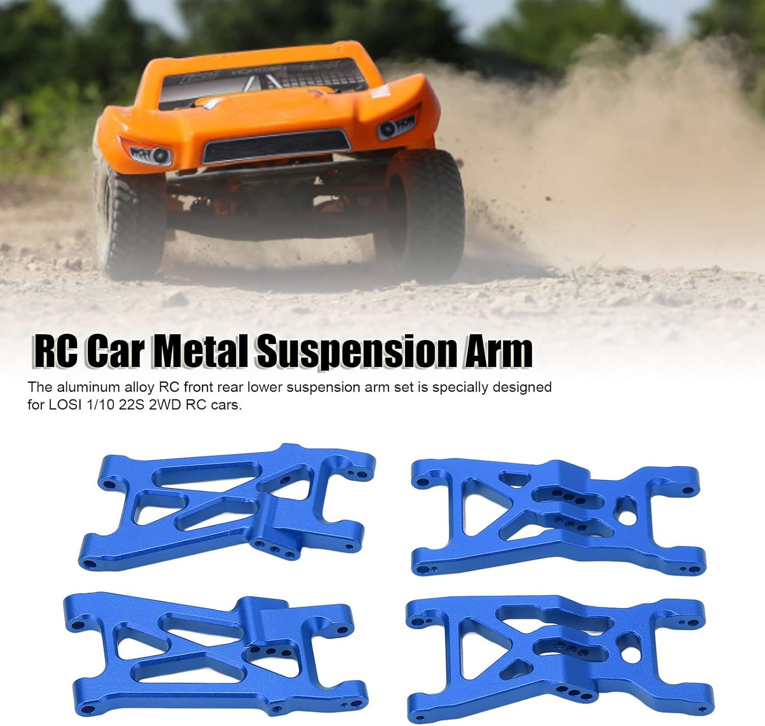 RC Front Rear Lower Suspension Arms Set, Aluminum Alloy Front and Rear Lower Arms for 1/10 22S 2WD(Blue) Body Parts