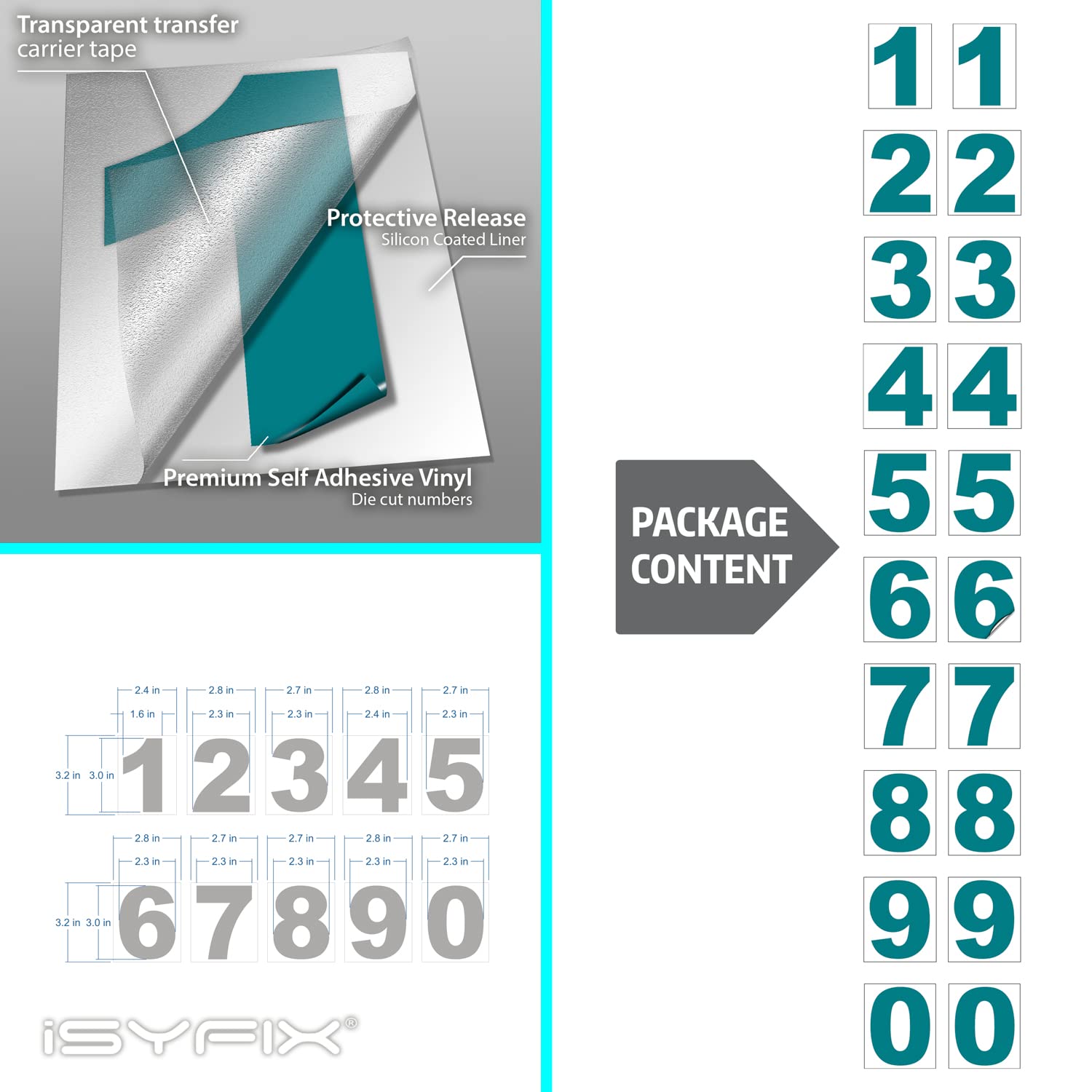 Turquoise Phone Number Vinyl Decals – 2 Pack, 3 Inch Tall – For Windows, Cars, Signs & More