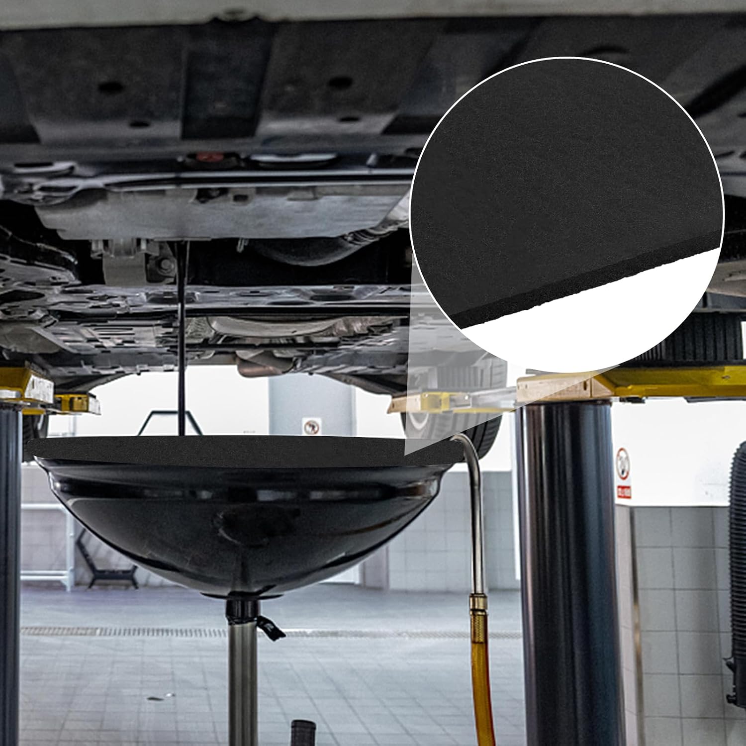 auroray 2 Pcs Oil Drain Splash Pad, 22'' Square No Splatter Pad and 15" Round Oil Splash Pad for Oil Change Pan Transmission Drain Pan, Black