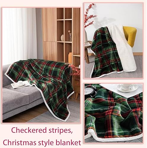 Miniatura 2 de Manta de forro polar a cuadros de Navidad para sofá, cama, súper suave y acogedora, manta gruesa de felpa de sherpa a cuadros verdes para decoración