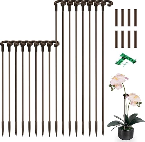 Miniatura 8 de Estacas para plantas de 17 pulgadas y 11 pulgadas de longitud ajustable, 16 piezas de palo de orquídea verde con clips para interiores y exteriores,