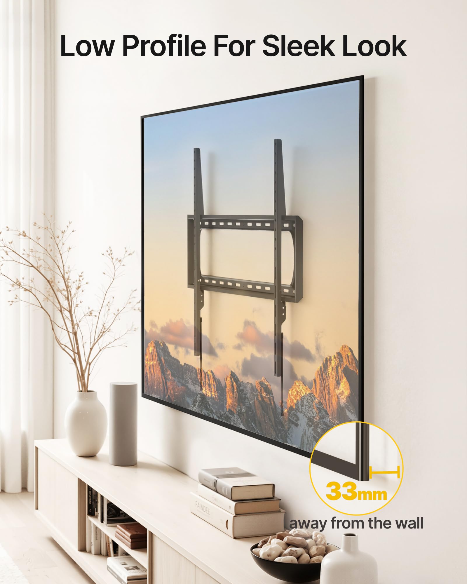monTEK Staffa da parete fissa per TV da 60-120 pollici piatti e curvi fino a 136 kg, testata 4 carichi testati, profilo ultra sottile da 1,3", VESA max 900 x 600, blocco a sgancio rapido, adatto a