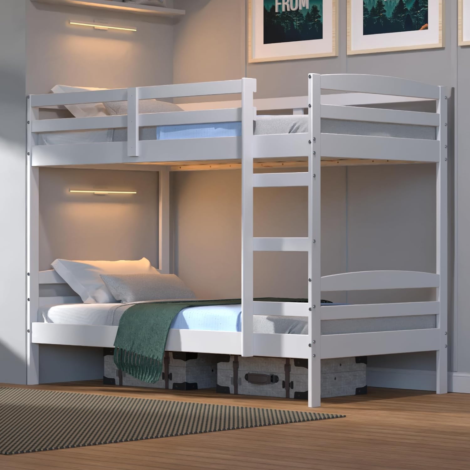 From the Tree Furniture Twin Over Twin Bunk Bed for Kids with Solid Wood Frame, Ladder, Safety Rails, Easy Assembly – Ideal for Bedrooms