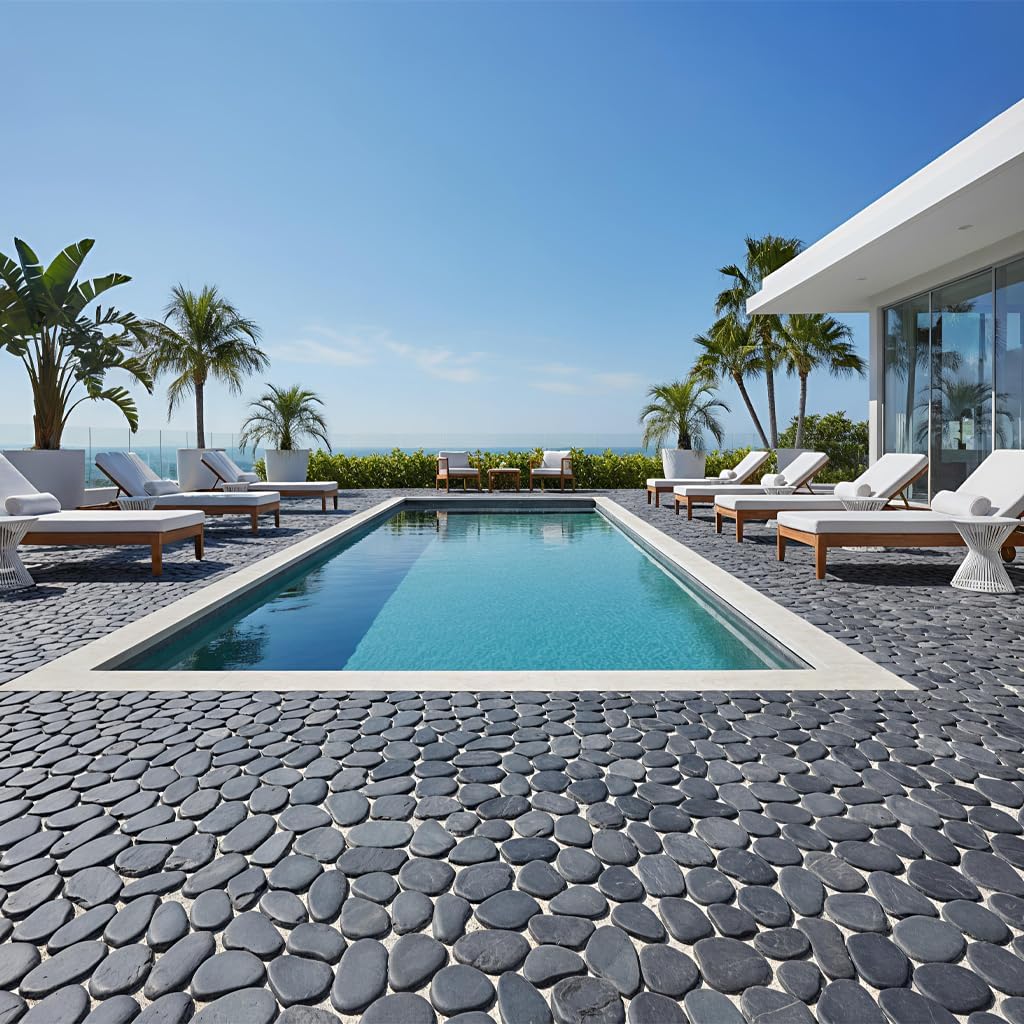 Pebble Tile for Shower Floor, Grey, StoneCreek 12x12 inch Durable for Kitchen Backsplash, Bathroom Floors, Wall Covering, Outdoor Applications – 6 Pieces per Box, Perfect for DIY & Professional Use