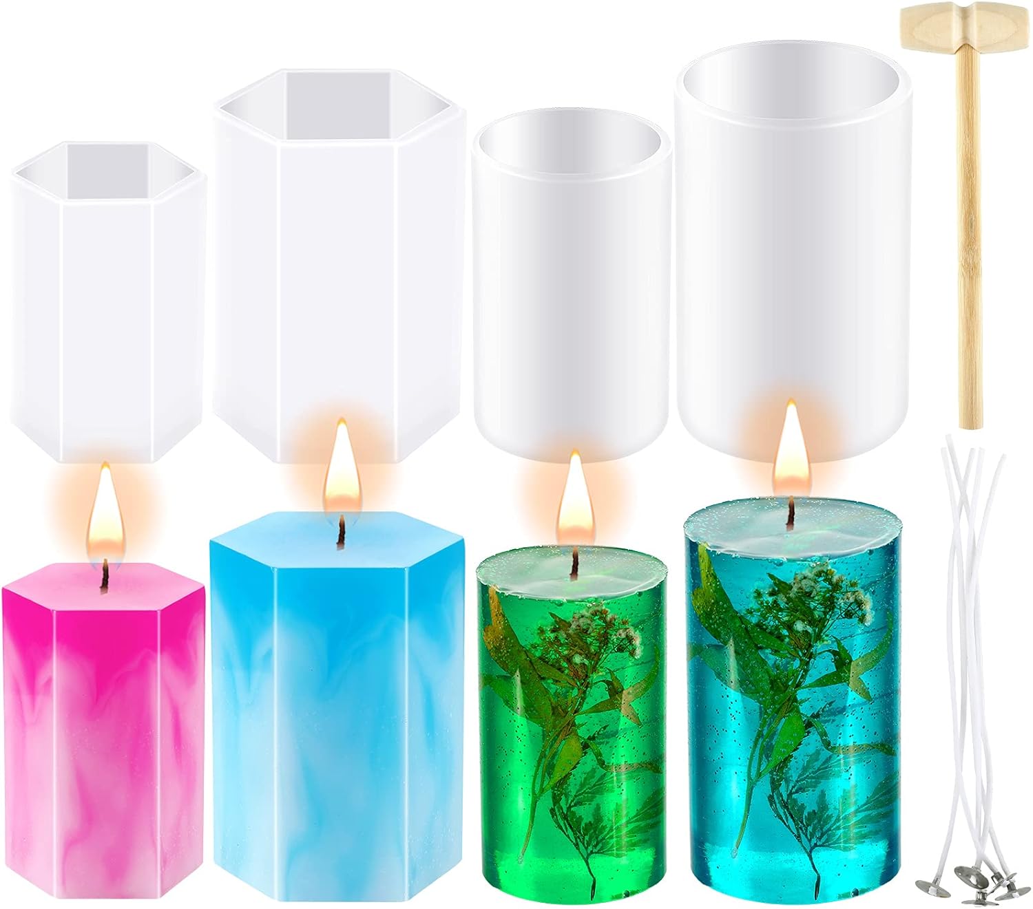4 Pieces Cylinder Hexagon Candle Molds Pillar Candle