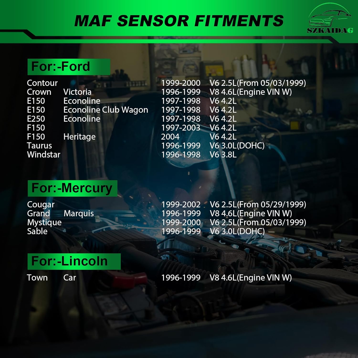 Mass Airflow Sensor for:-Ford F150 E150 E250 Econoline Crown Victoria Taurus Windstar for:-Mercury Cougar Grand Marquis Sable for:-Lincoln Town Car 1996-2004 MAF Sensor OE# F6ZF12B579AA