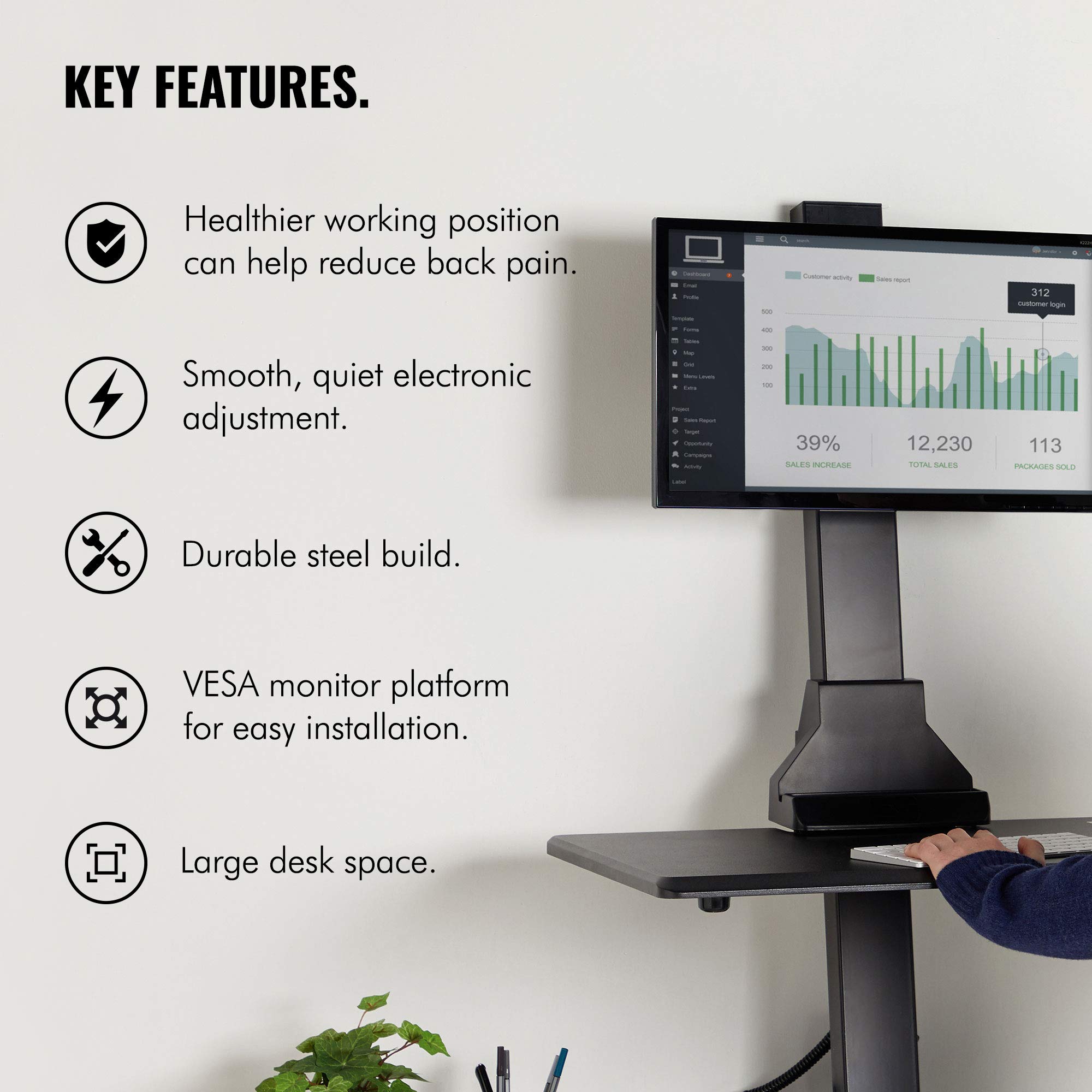 VonHaus Electric Sit Stand Desk Workstation Motorised Monitor Mount