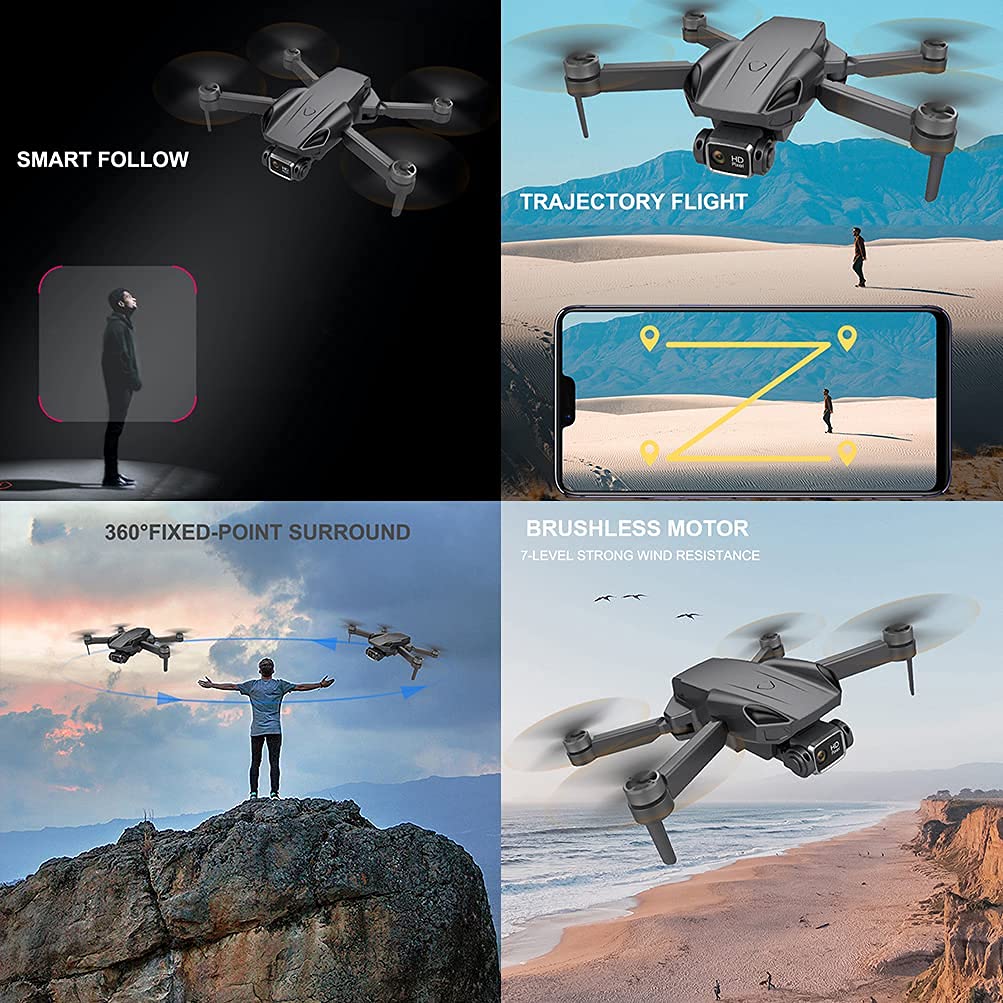 RC Quadcopter with GPS+Optical Flow Positioning Drones with 4K HD Dual Camera for Adults GPS Drone with brushless Motor Foldable FPV GPS Drones with 2 Batteries for 50 Min Flight(Grey)