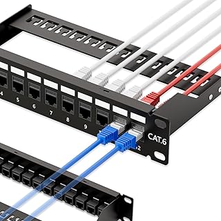 iwillink 12 Port RJ45 Through Coupler Cat6 Patch Panel with Back Bar, Wallmount or Rackmount, Compatible with Cat5, Cat5e, Cat6 Cabling
