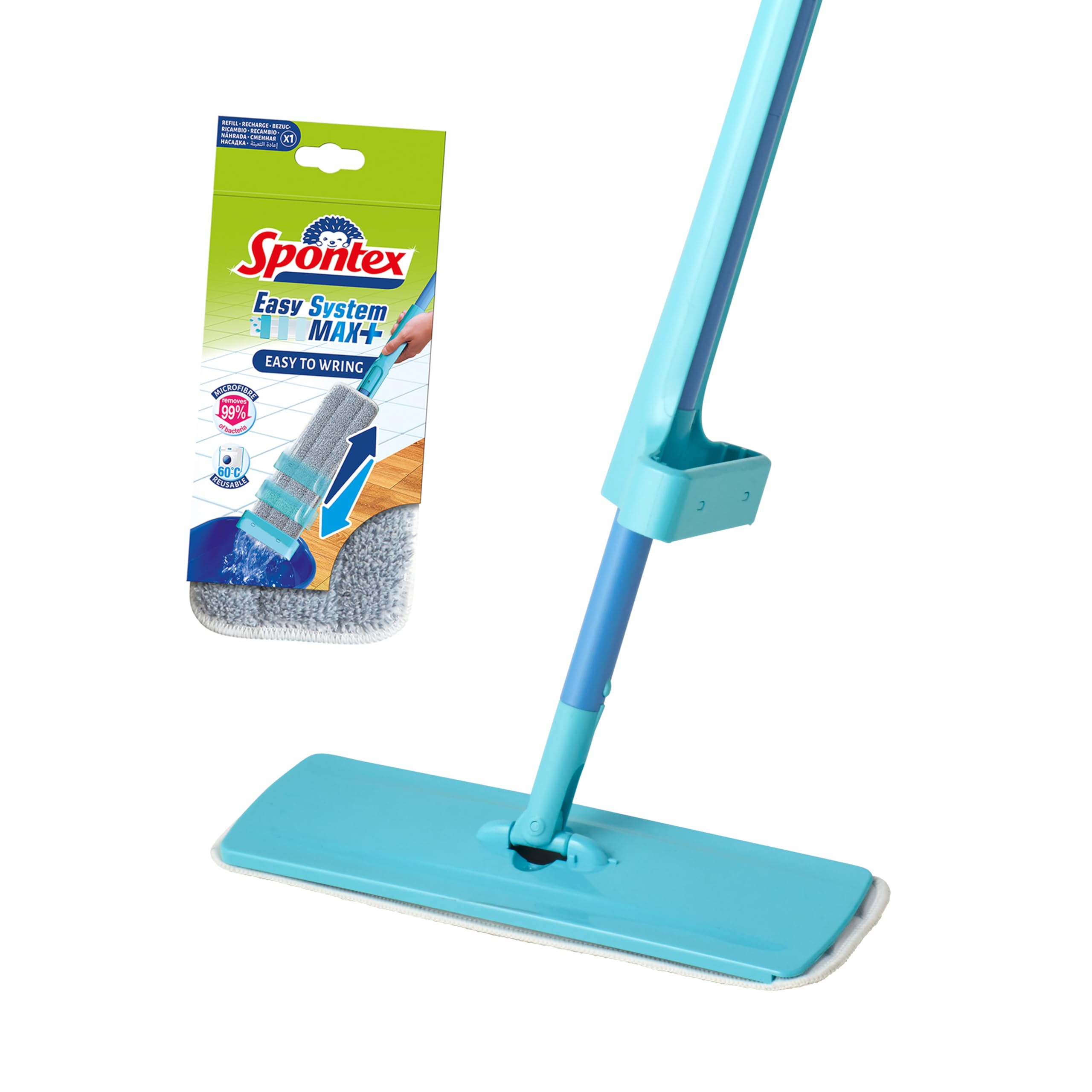 Easy System Max+ Floor Mop | Microfibre Flat Mop with Integrated Wringing System | Cleans Laminate, Wood & Tile Flooring