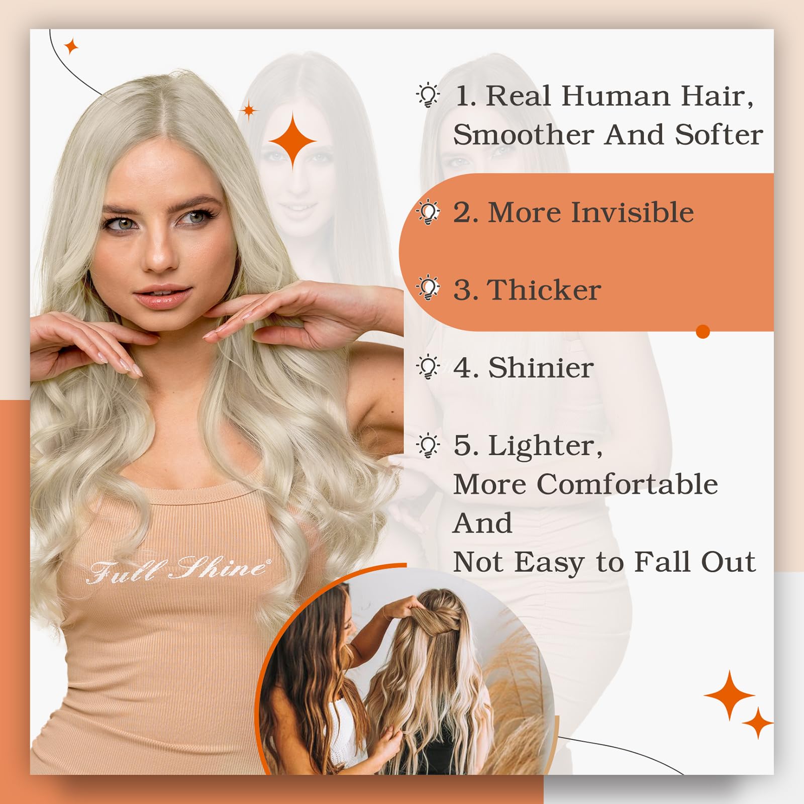 Full Shine Tape In Hair Extensions Double Sided Human Hair Extensions Tape ins Amazon.com : Full Shine Tape in Hair Extensions Human Hair  main image 2