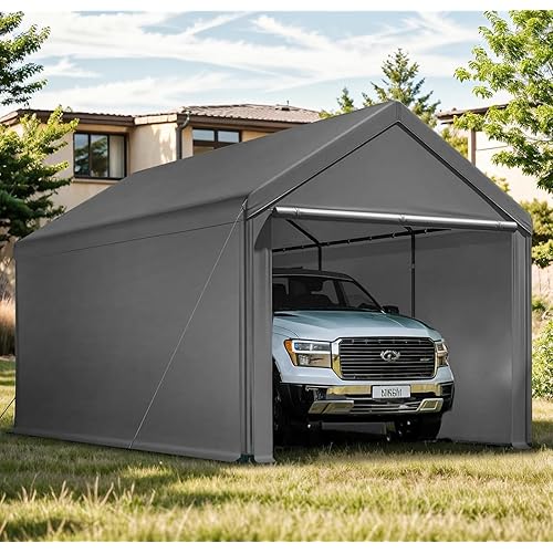 Carport, 10x20ft Heavy Duty Car Port, Portable Garage with Removable Sidewalls & Doors, Car Canopy with All-Season Tarp for Car Boat Truck Party (S-Grey)