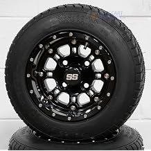 10" Panther Gloss Black Golf Cart Wheels and 205/50-10" Low Profile DOT Tires - Set of 4 Standard Lugs 1/2 x 20