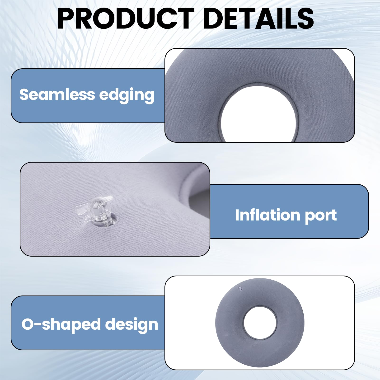 Anillo de asiento ortopédico | Cojín para hemorroides para aliviar la presión | Cojín inflable para coxis para oficina y silla de ruedas | Incluye bomba de aire | Cojín de donut de 34 cm