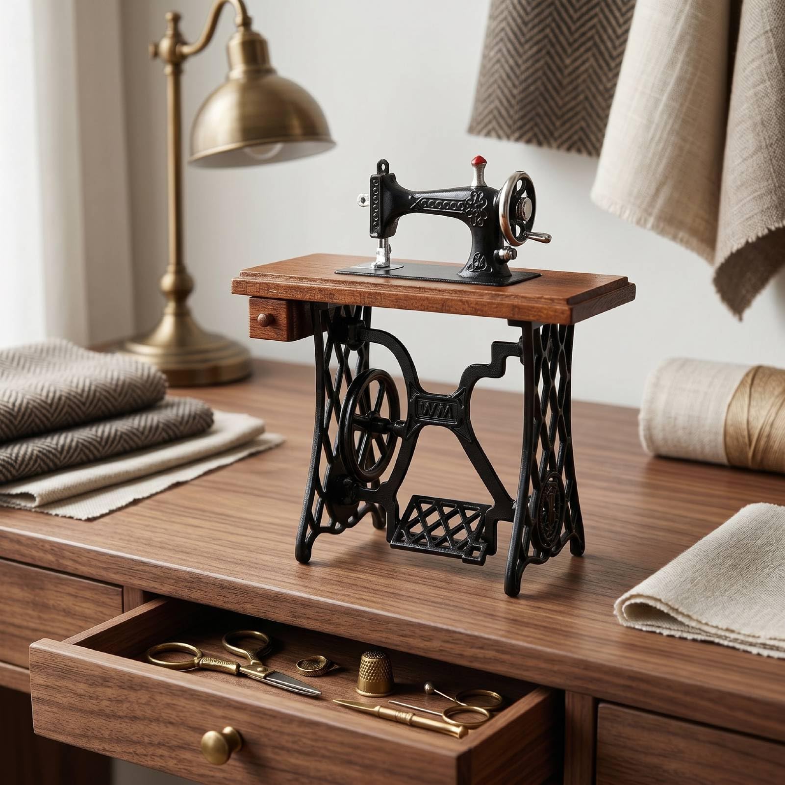 Ornement Miniature Machine Couture Brussel Mini Machine à Coudre 1/12 - Accessoire Miniature Pour Maison De Poupée, Décoration Artisanale Exquise