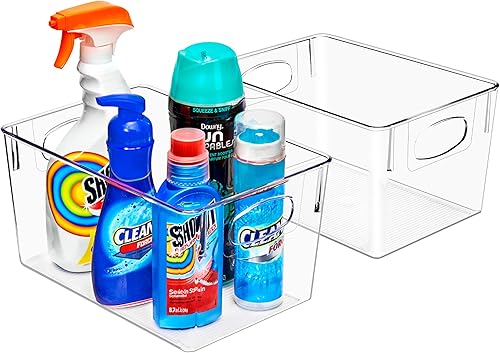 Sorbus Paquete de 2 Contenedores de Almacenamiento de Plástico Transparente Grandes, Contenedores Organizadores Transparentes con Asa para Cocina,