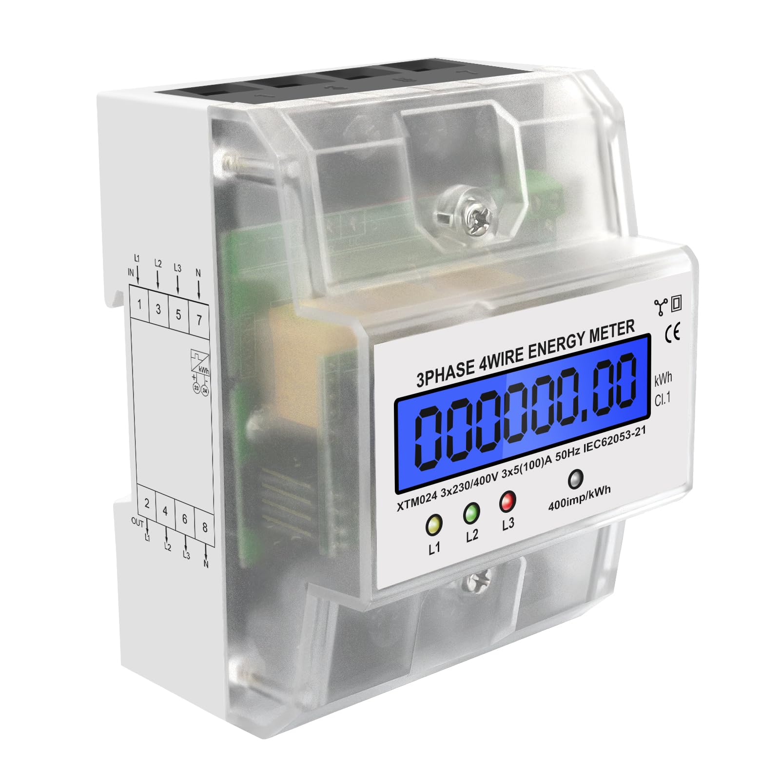 Contador de corriente digital LCD de 3 fases, 4 hilos, 230/400 V, trifásico