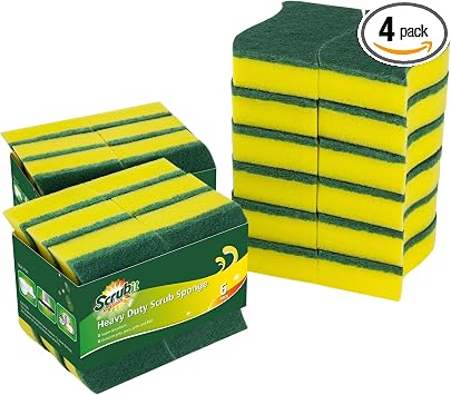 24 Pack Heavy Duty Scrub Sponges by SCRUBIT Kitchen Dish, Sink and Bathroom Cleaning Scrubber Sponge - with Non-Smell Scouring Pad [New Packaging]