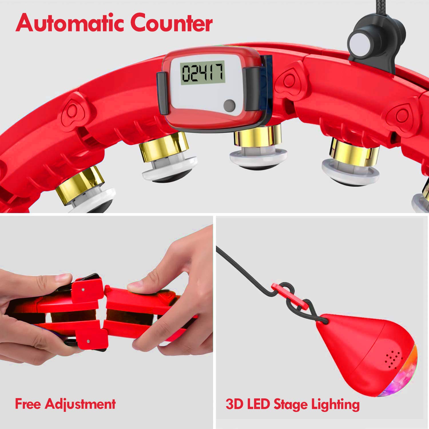 KUWAN Smart Fitness Hoola Hoop Pneu pour adulte 24 mouvements et réglables avec massage à 360 degrés et enregistrement intelligent des données