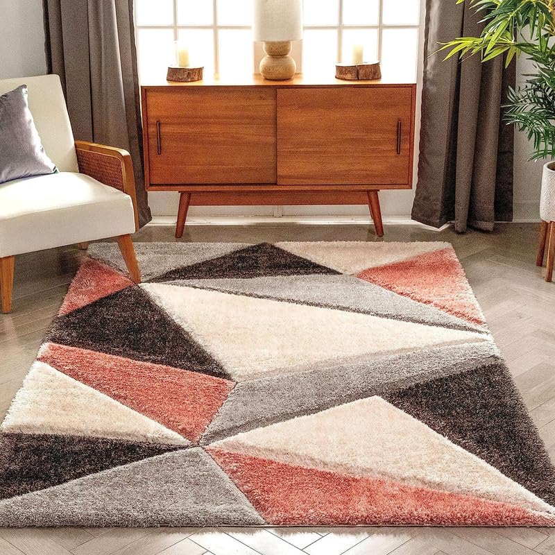 Image of Shaggy Carpet for Home 10 x 14 Feet Ultra-Soft, Thick, and Stylish Shag Texture Ideal for Living Room, Bedroom, or Office - Easy to Clean and Perfect (Peach;Black)