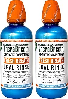 TheraBreath Dentist Recommended Fresh Breath Oral Rinse - Icy Mint Flavor, 16 Fl Oz (Pack of 2)