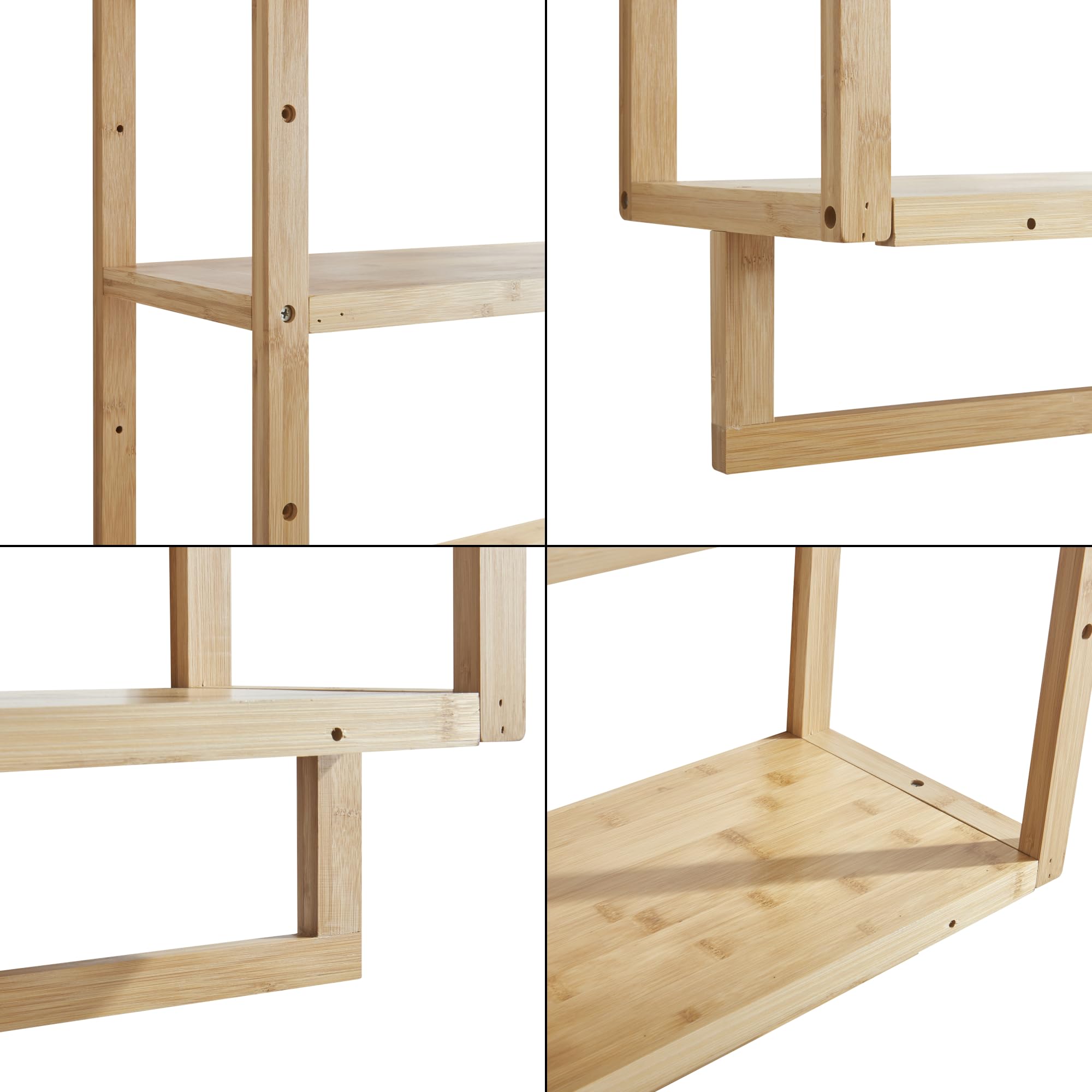 [en.casa] Estantería de Pared para Baño con 3 Estantes y Toallero Mueble de Cocina de 3 Niveles con Barra para Paños de Cocina Bambú 59 x 52 x 21 cm - Natural