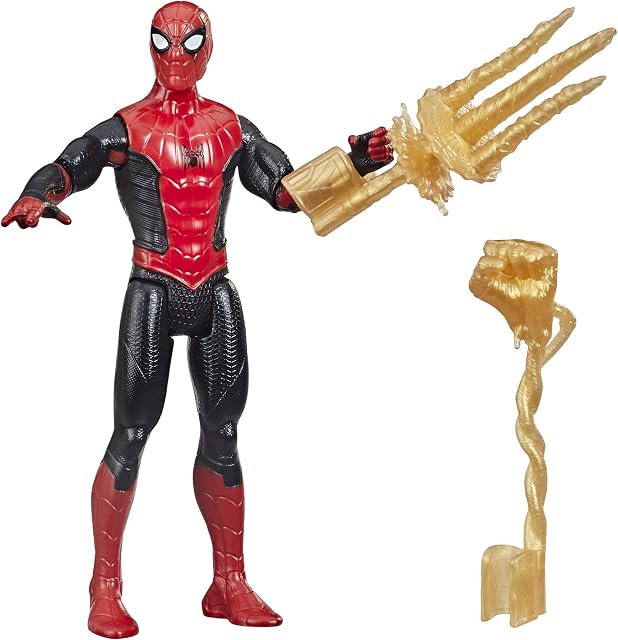 Marvel Spider-Man 15-Cm Mystery Web Gear Upgraded Black and Red Suit Spider-Man, 1 Mystery Web Gear Armor Accessory and 1 Character Accessory, Ages 4 and Up