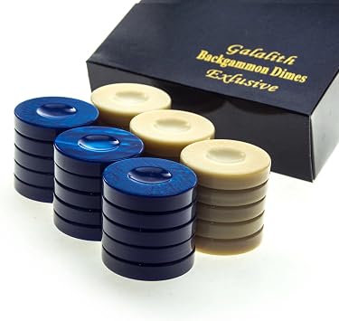 Luxury Manopoulos Galalith Backgammon Checkers - Set of 30 Blue & White - Premium Set Handmade in Greece by Experts, 36mm - Adults, 14+