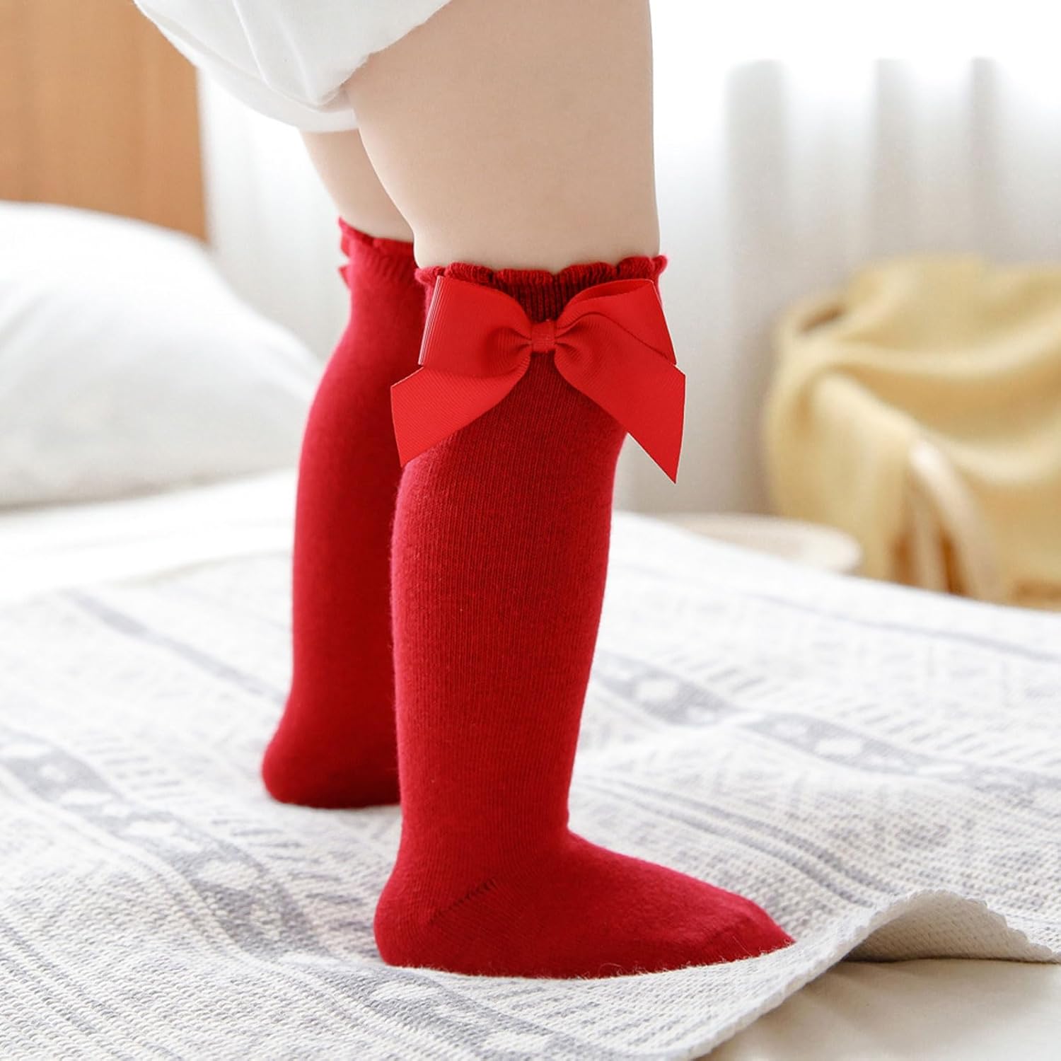 Baby Knee High Socks Kids Tube Long Boot Socks with Bow Cotton Knit Stocking Infant Toddler Dress Socks for Boy Girl - Image 2