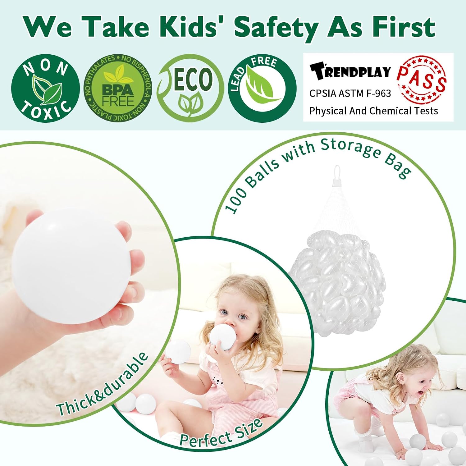 TRENDPLAY Heart Ball Pit Balls Shape - Non-Toxic Plastic Ball for Tent, Playpen, Party Water Play, 2.36in