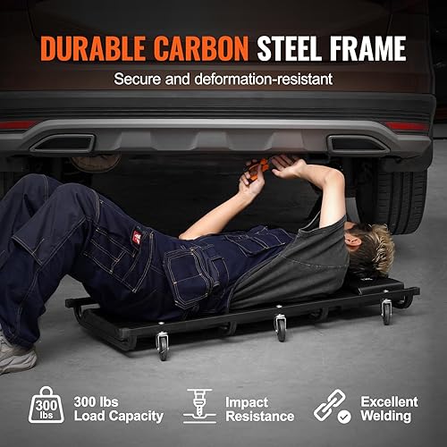 Miniatura 4 de VEVOR - Camilla mecánica para cochera, 40 pulgadas, 300 libras de capacidad, con 6 ruedas giratorias, bandeja de herramientas, reposacabezas,