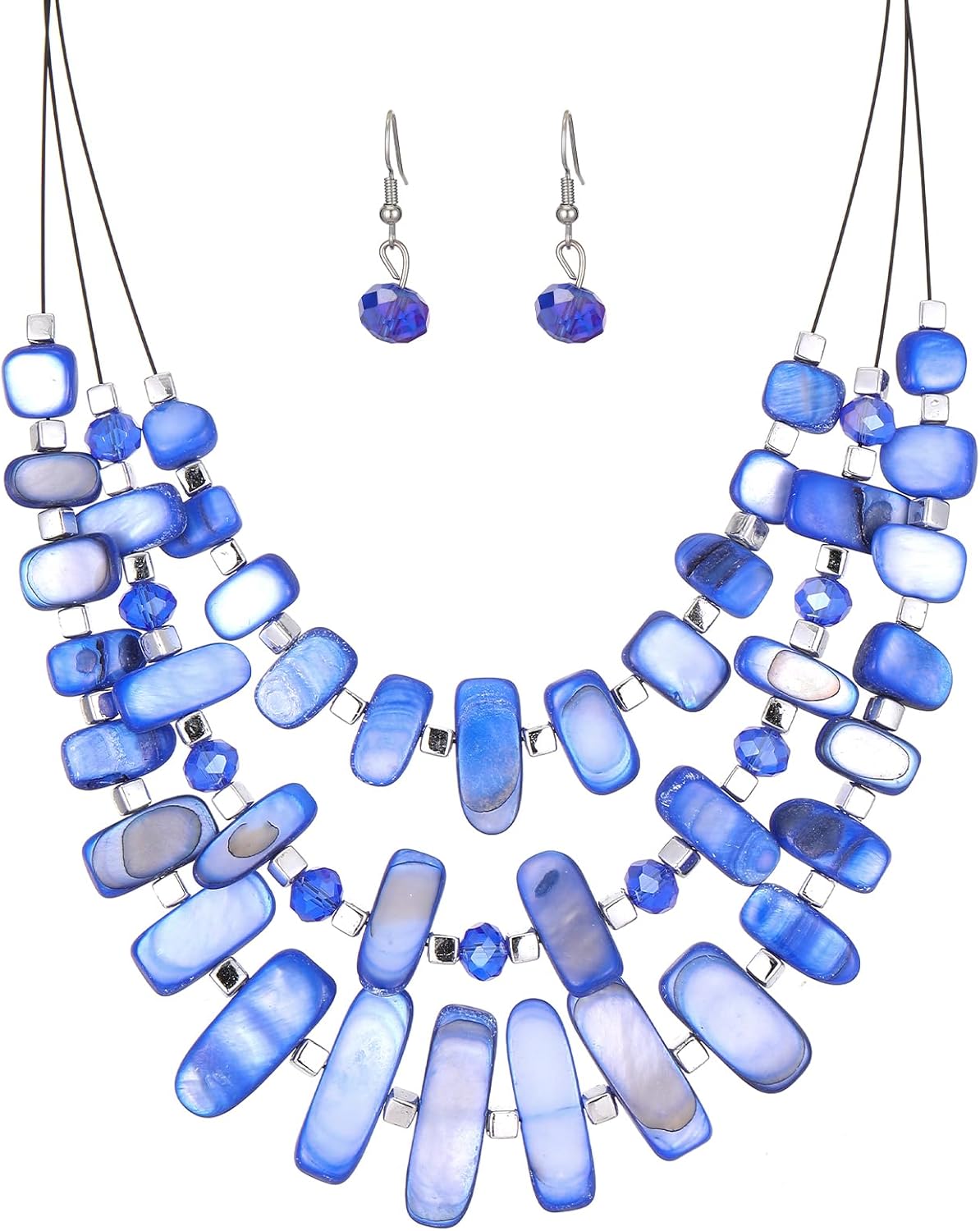 3 Layered Chunky Statement Necklace for Women Beaded Strand Necklaces with Earring Fashion Costumes Collar Necklace Jewelry Sets Gifts for Women