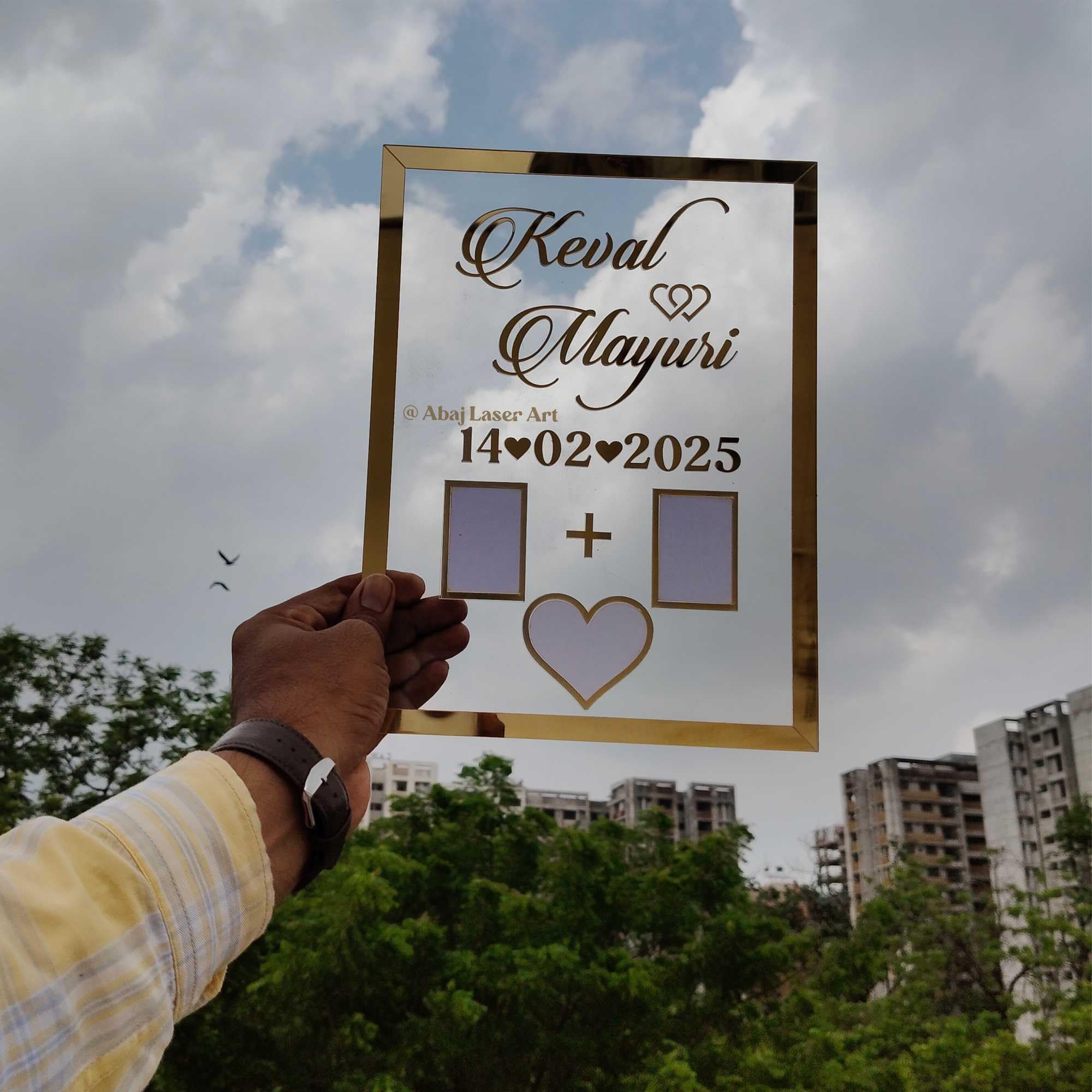 ABAJ Acrylic Big Size Couple Thumb Gift Wall Art Frame for Wedding Couples, Anniversary, Engagement | Personalized 3D Embossed Text with Fingerprint | Golden Glass Letters | Nikah Nameplate | Size 31*23 cm (KEVAL) — Amazon image 6