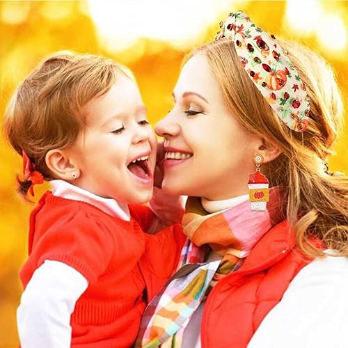 Miniatura 7 de Diademas de Acción de Gracias para mujer, con nudo de hoja de arce, pavo, calabaza, adornado con diamantes de imitación de cristal con nudo ancho,