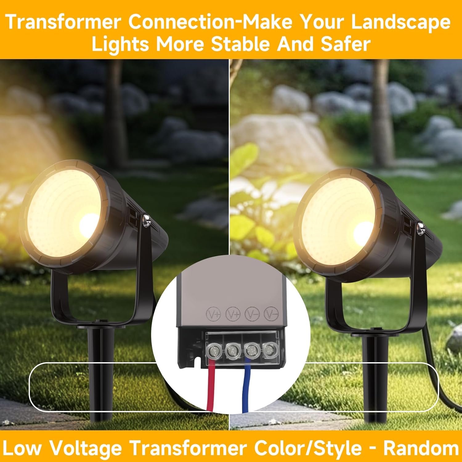 Outdoor Landscape Lighting - 12Pack Outdoor Spot Lights with Connectors & Transformer for Yard Plant Lawn Tree Flags House Garden Fence - 7W Warm Yellow 3000K Spotlights with IP65 Waterproof