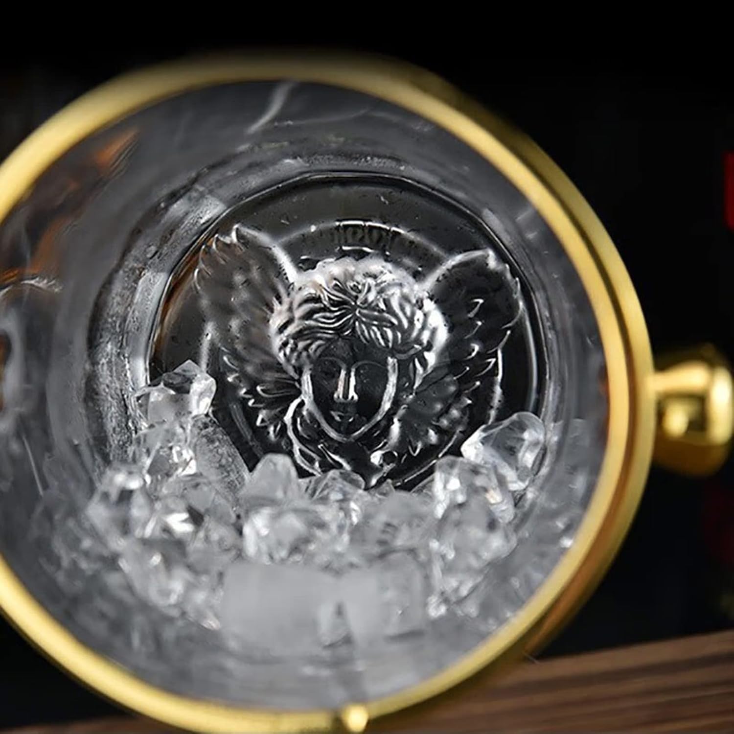 Cubitera Botella Vino Cubo de Hielo de Cristal cristalino Transparente con manijas de 300 ml de contenedor de Hielo Cubo de vinos bañera de Bebida Redonda para Fiesta/Bar