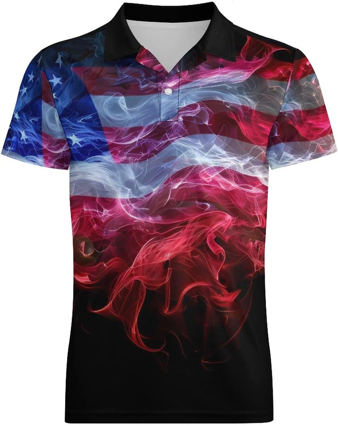 US Smoke Flag Novelty Men's Short Sleeve Shirt Golf Tennis Shirts Work T-Shirt Sport Tee