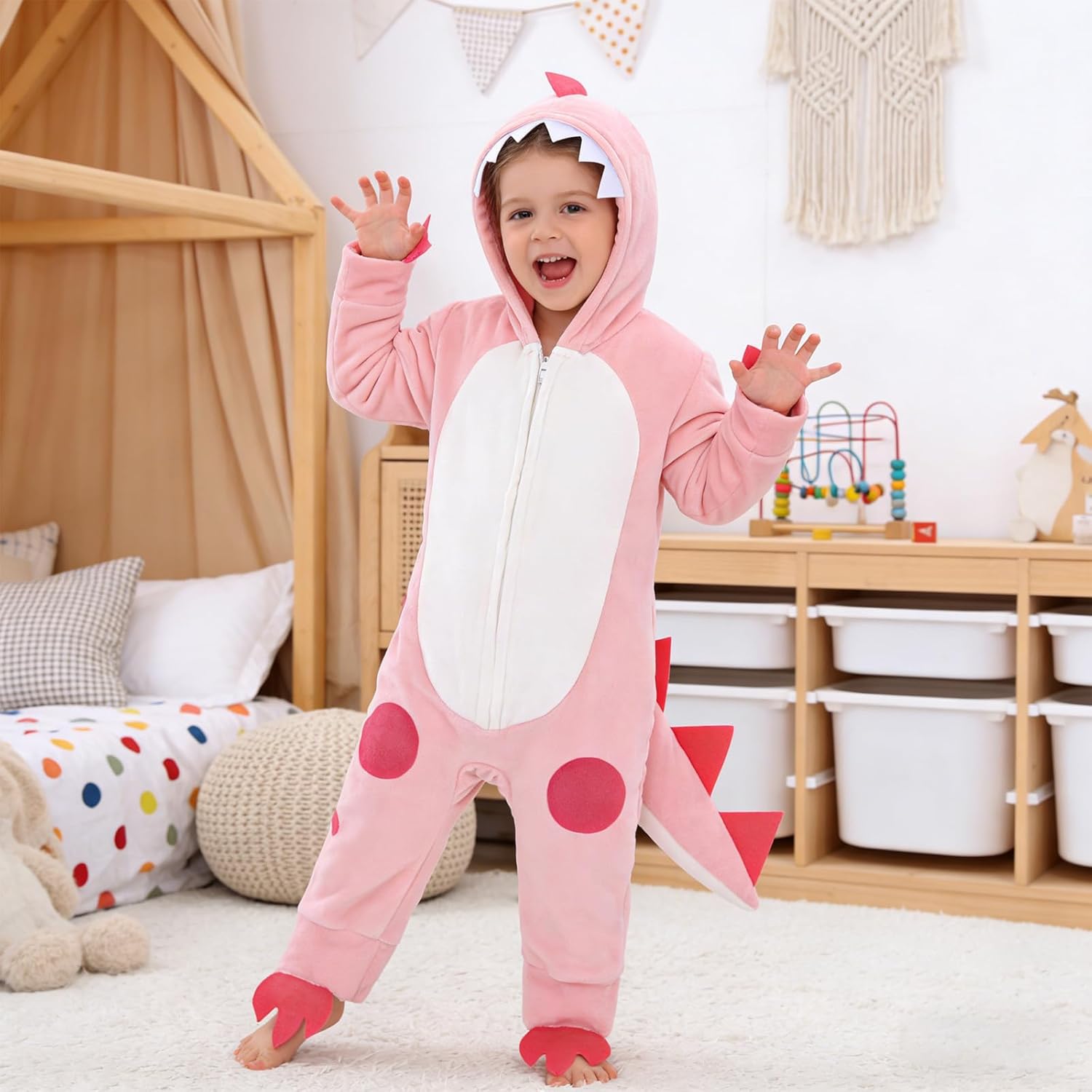 Dinosaur Costume Kids Animal Fancy Dress Outfit Hooded Dinosaur Onesie Romper Jumpsuit Toddler Girls - Image 3