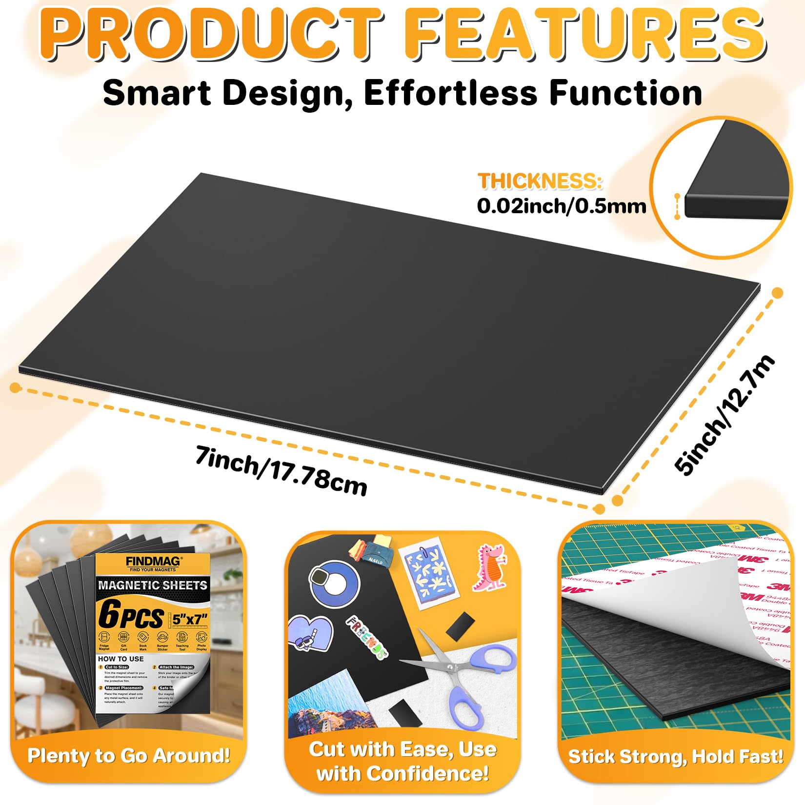 FINDMAG Magnetic Adhesive Sheets, 6 Pack Each 5