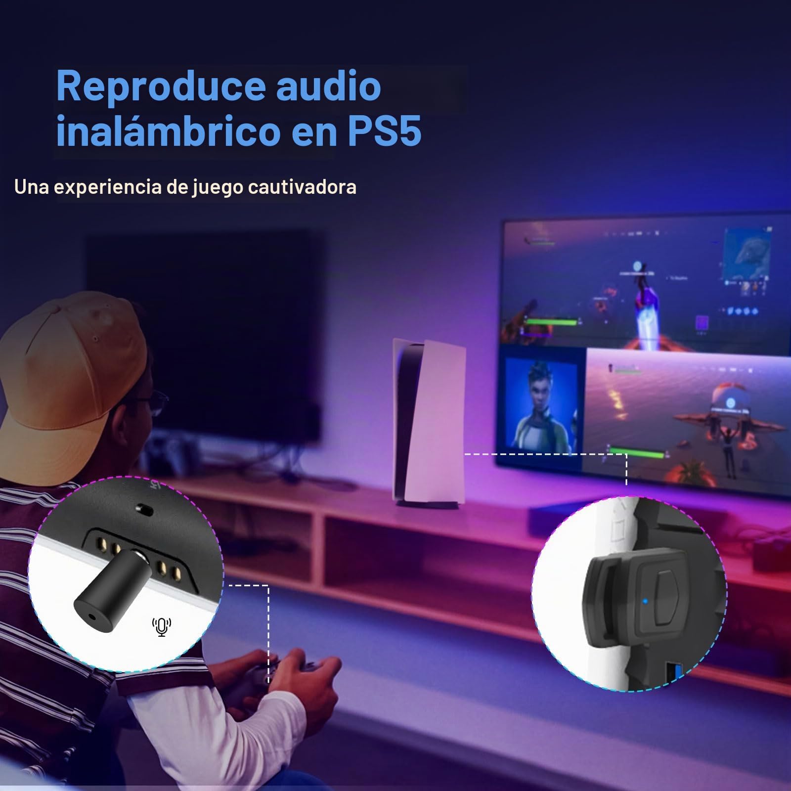 5.0 Bluetooth USB Audio Adaptador para PS5/PS4/PC, Bluetooth Dongle, USB Blue Tooth Adapter PC con Mini Micro, Plug & Play