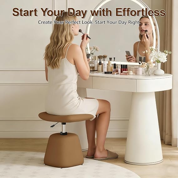 Adjustable Ottoman for Small Space, PU Leather Swivel Vanity Stool