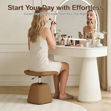 Adjustable Ottoman for Small Space, PU Leather Swivel Vanity Stool