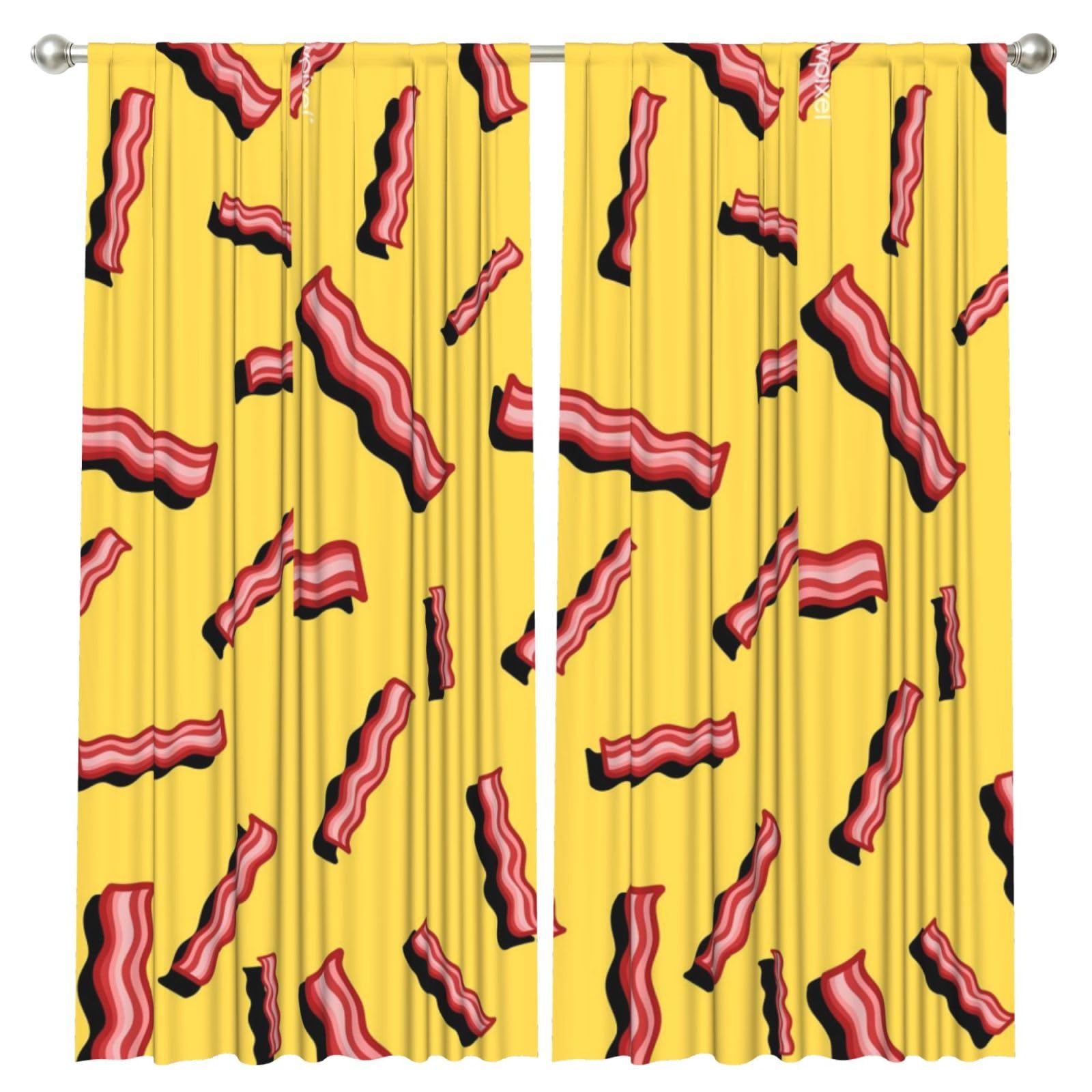 InOmak Bacon Yellow Background, 2 Panels Window Curtains 52 x 84 Inch Blackout Curtains for Living Room Bedroom