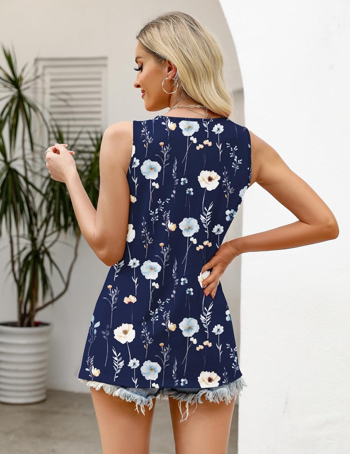 Zeagoo Women's Summer Tank Tops 2026 Pleated Square Neck Loose Fit Casual Flowy Tunic Sleeveless Shirts - Image 4