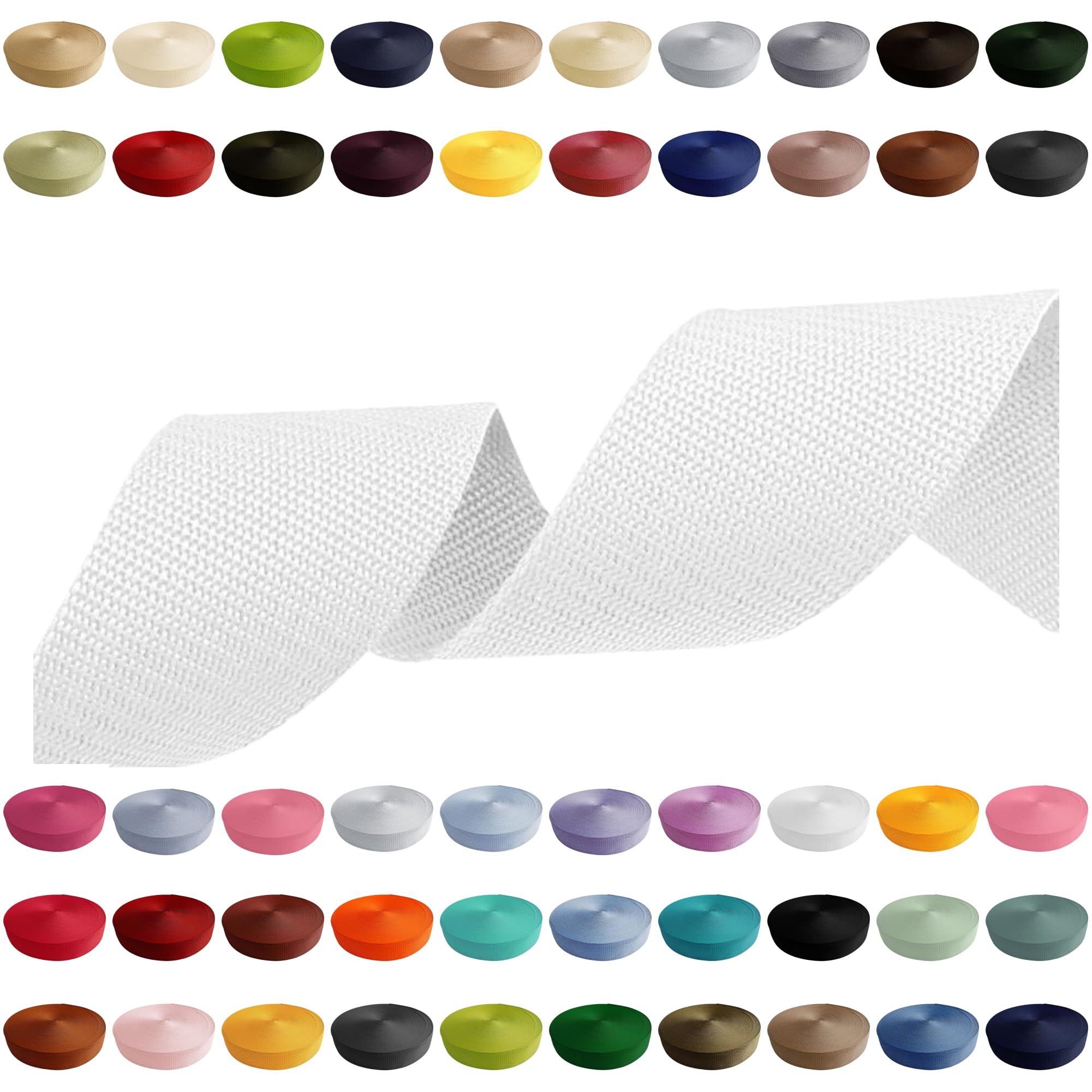 Webbing Strap 2 m 5 m 10 m 50 m 50 m 50 m Width 10 mm 15 mm 20 mm 25 mm 30 mm 40 mm 50 mm Bag Strap Polypropylene Ideal for DIY Projects, Crafts & Outdoor (501) White, 15 mm x 2 m