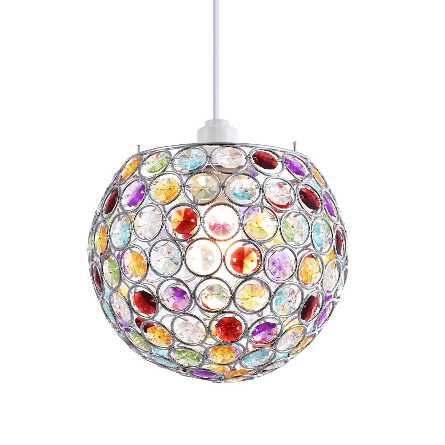 Happy Homewares Small Multi Acrylic Bead Jewels Round Globe Easy Fit Pendant Shade