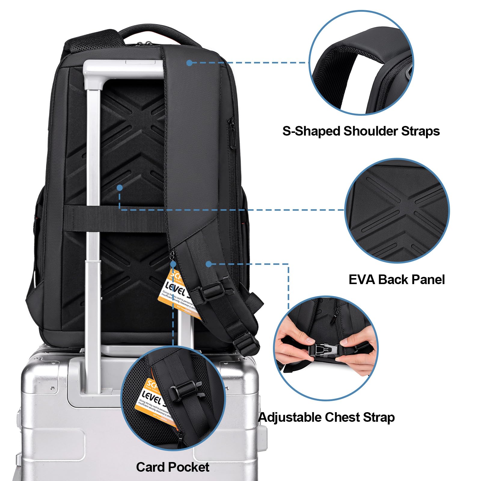 FENRUIEN Zaino da viaggio espandibile da 15,6 pollici, resistente all'acqua, con porta di ricarica USB, borsa nera per computer portatile, per lavoro/pendolari/università, nero, Large, Zaino da