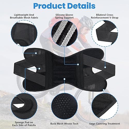 Miniatura 5 de Rodillera con estabilizadores laterales para aliviar el dolor de rodilla, soporte de compresión ajustable con malla de aire transpirable para