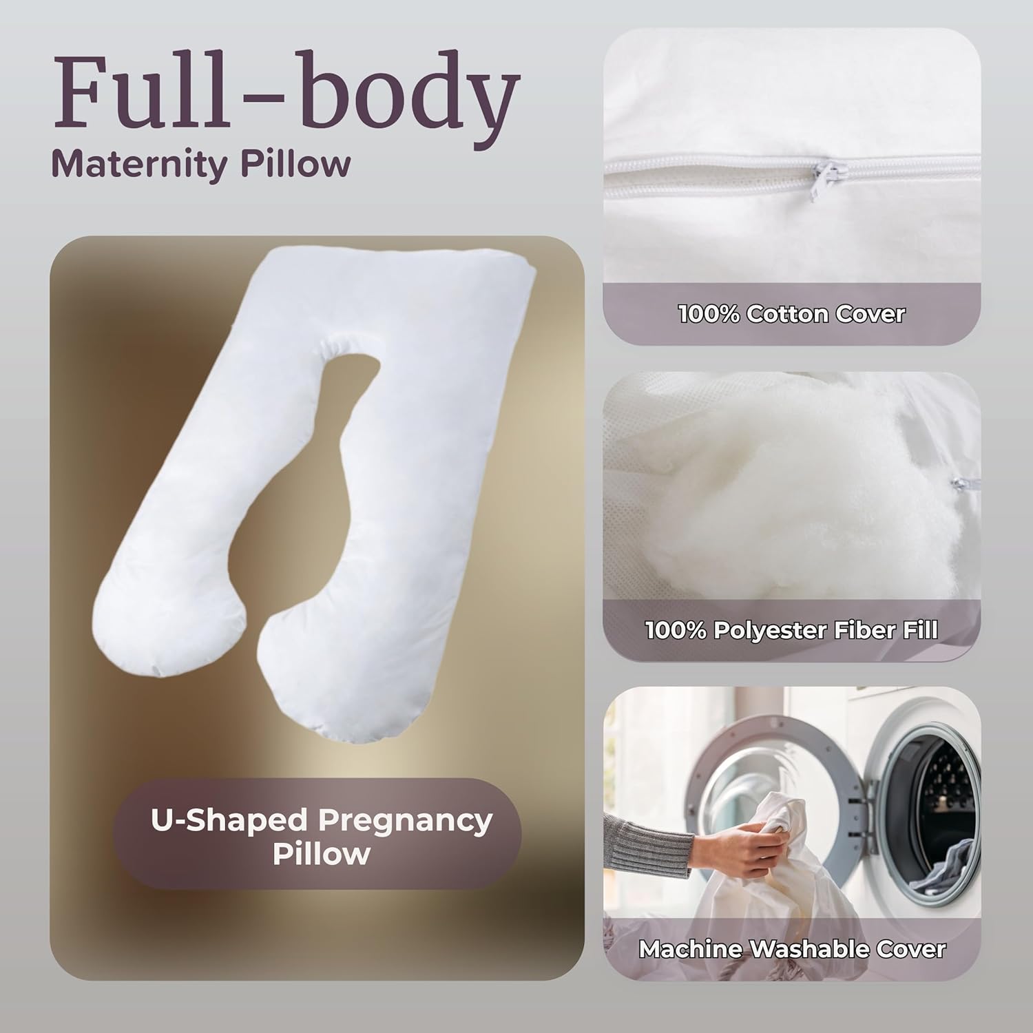 Pregnancy Pillow - U-Shaped Full Body Pillow with Removable Cover - Pregnancy Support for Sleeping - Body Cushions for Adults, Maternity Pad by Lavish Home (White)